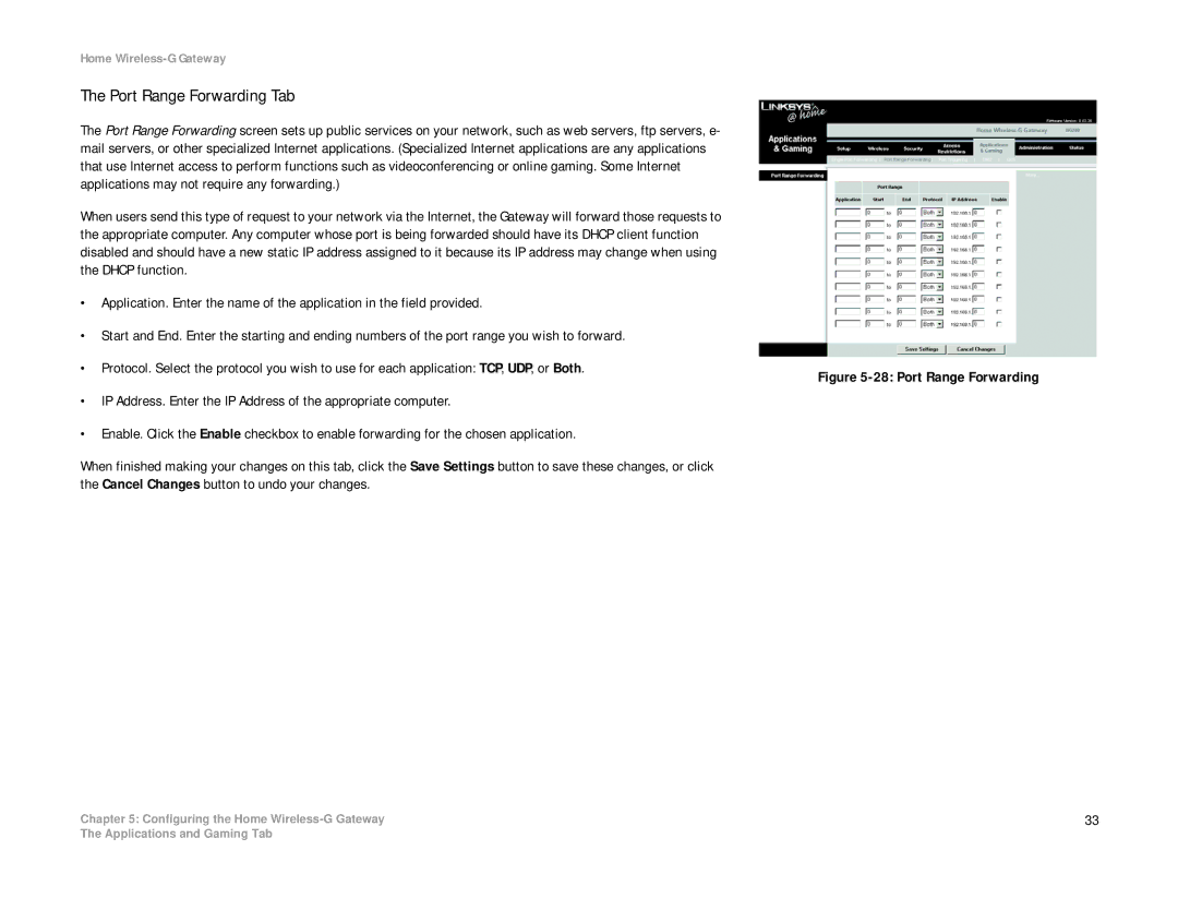 Linksys HG200 manual Port Range Forwarding Tab 