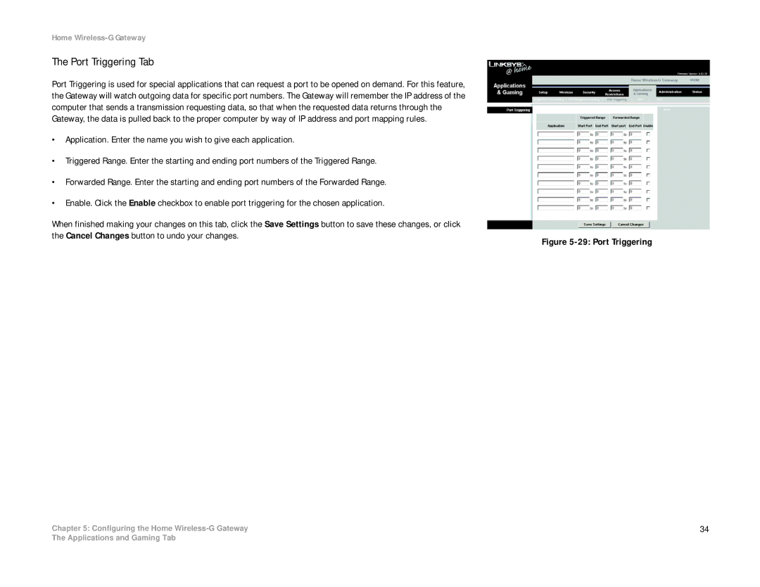 Linksys HG200 manual Port Triggering Tab 