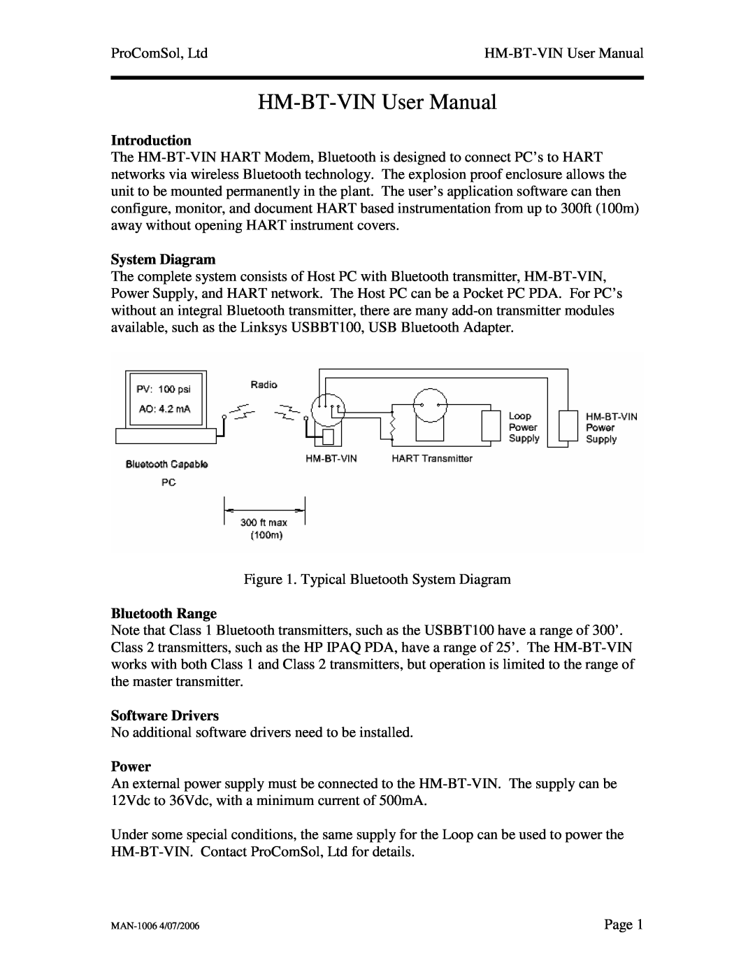 Linksys HM-BT-VIN user manual Introduction, System Diagram, Bluetooth Range, Software Drivers, Power 