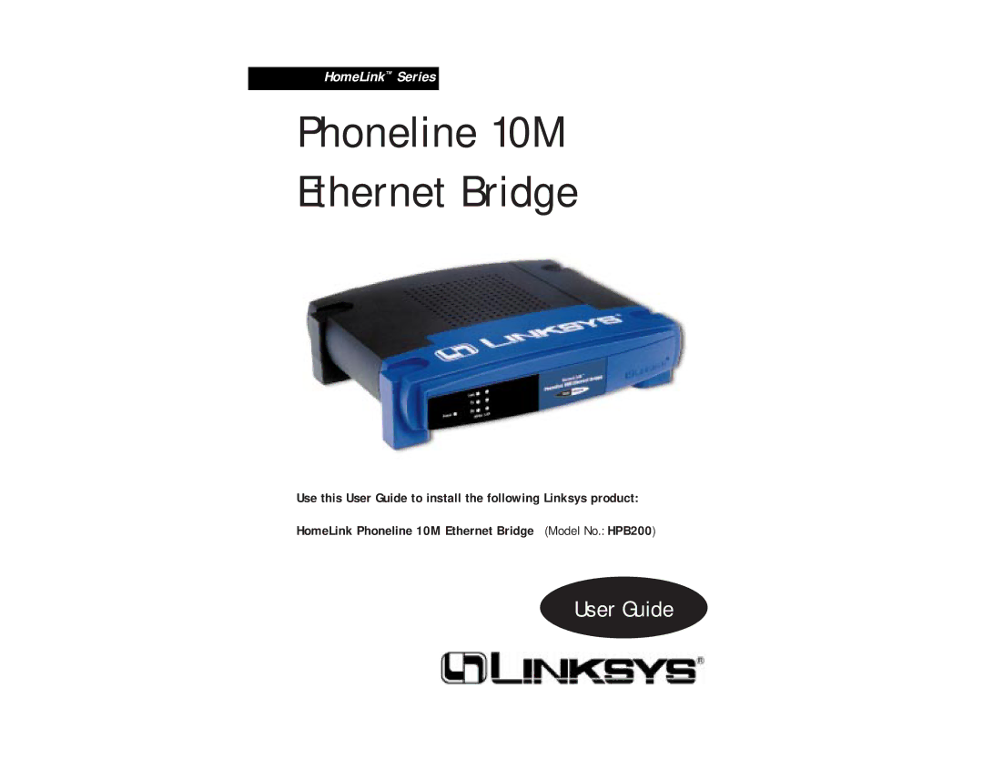 Linksys HPB200 manual Phoneline 10M Ethernet Bridge 