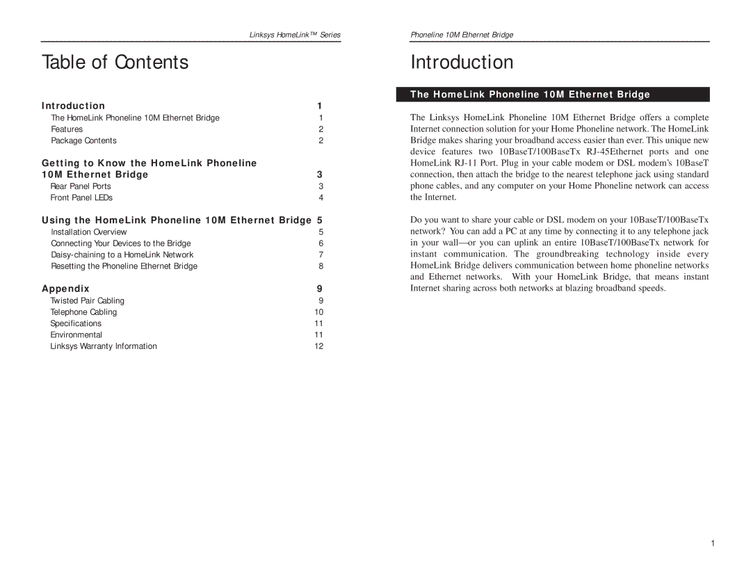 Linksys HPB200 manual Table of Contents, Introduction 