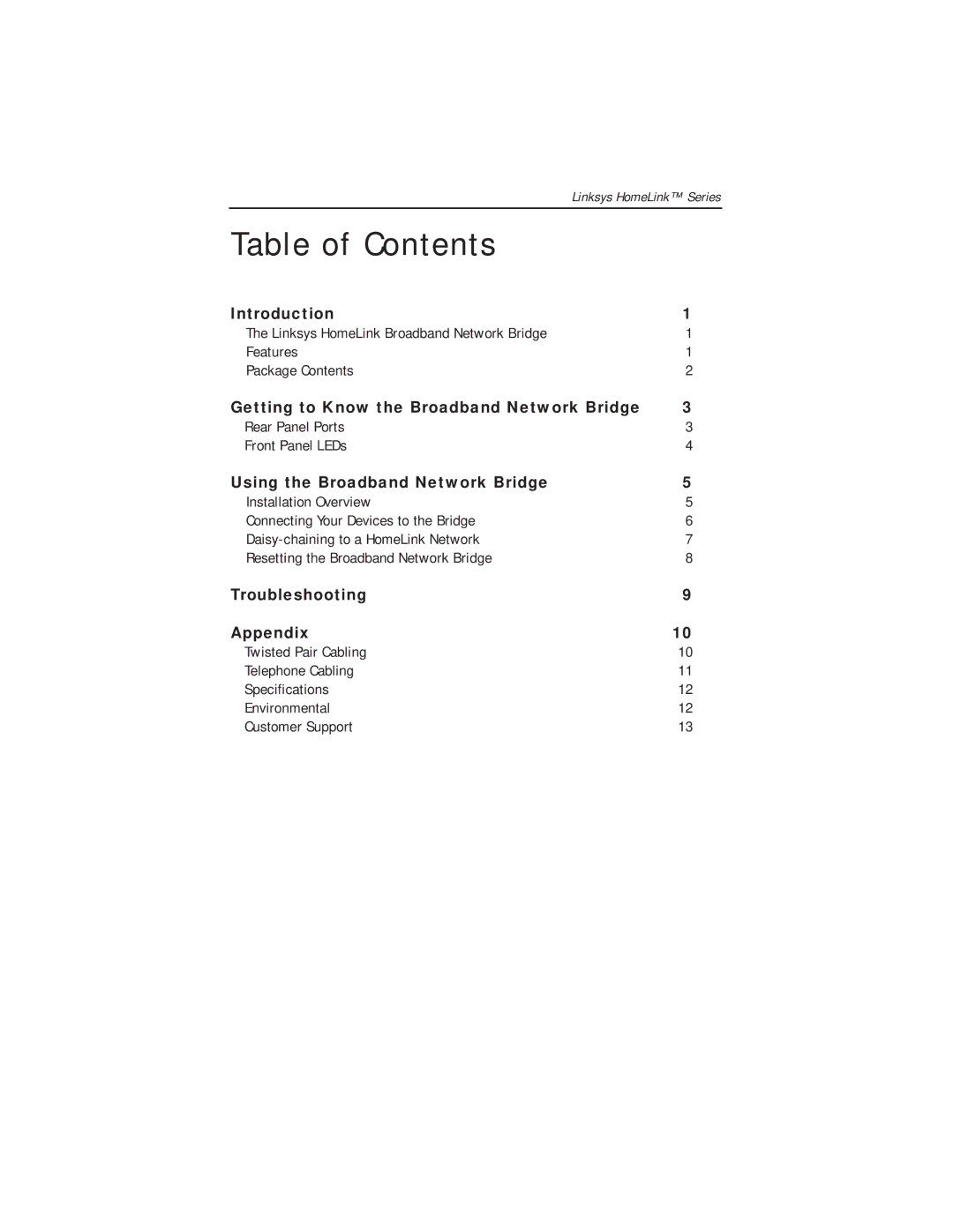 Linksys HPES03 manual Table of Contents 