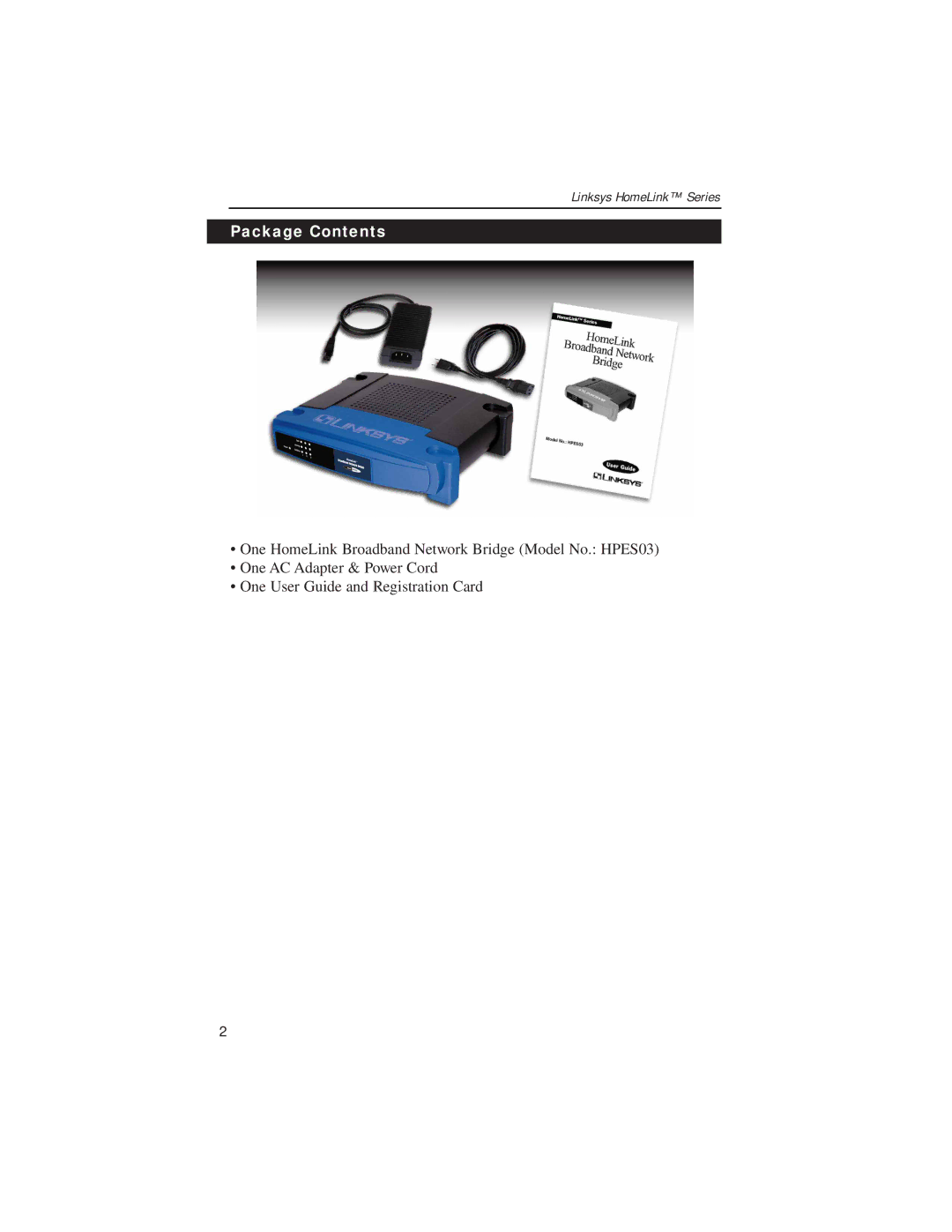 Linksys HPES03 manual Package Contents 