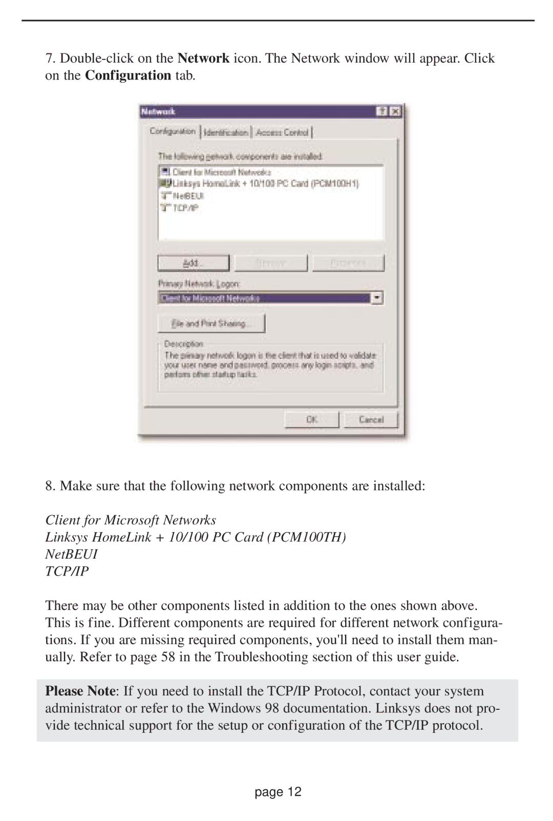 Linksys HPN100 manual Tcp/Ip 