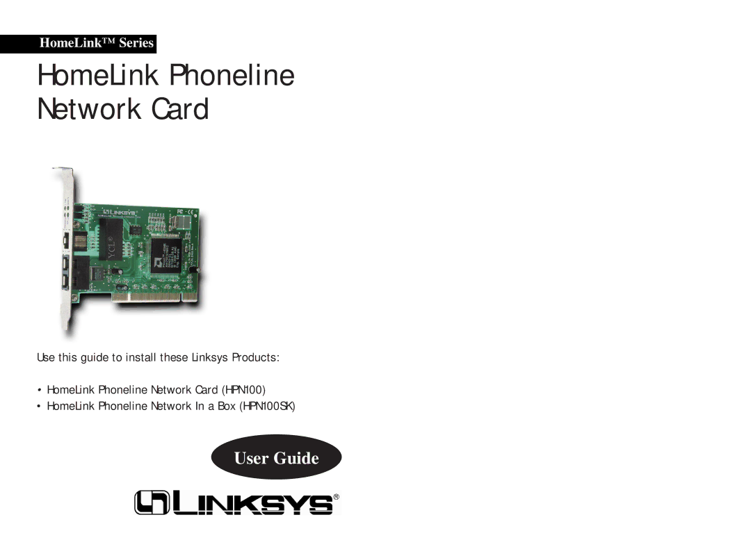 Linksys HPN100SK manual HomeLink Phoneline Network Card 