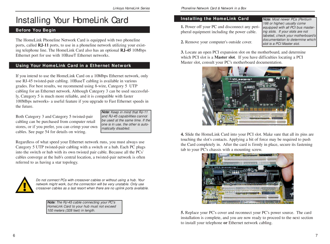 Linksys HPN100SK manual Installing Your HomeLink Card, Before You Begin, Using Your HomeLink Card in a Ethernet Network 