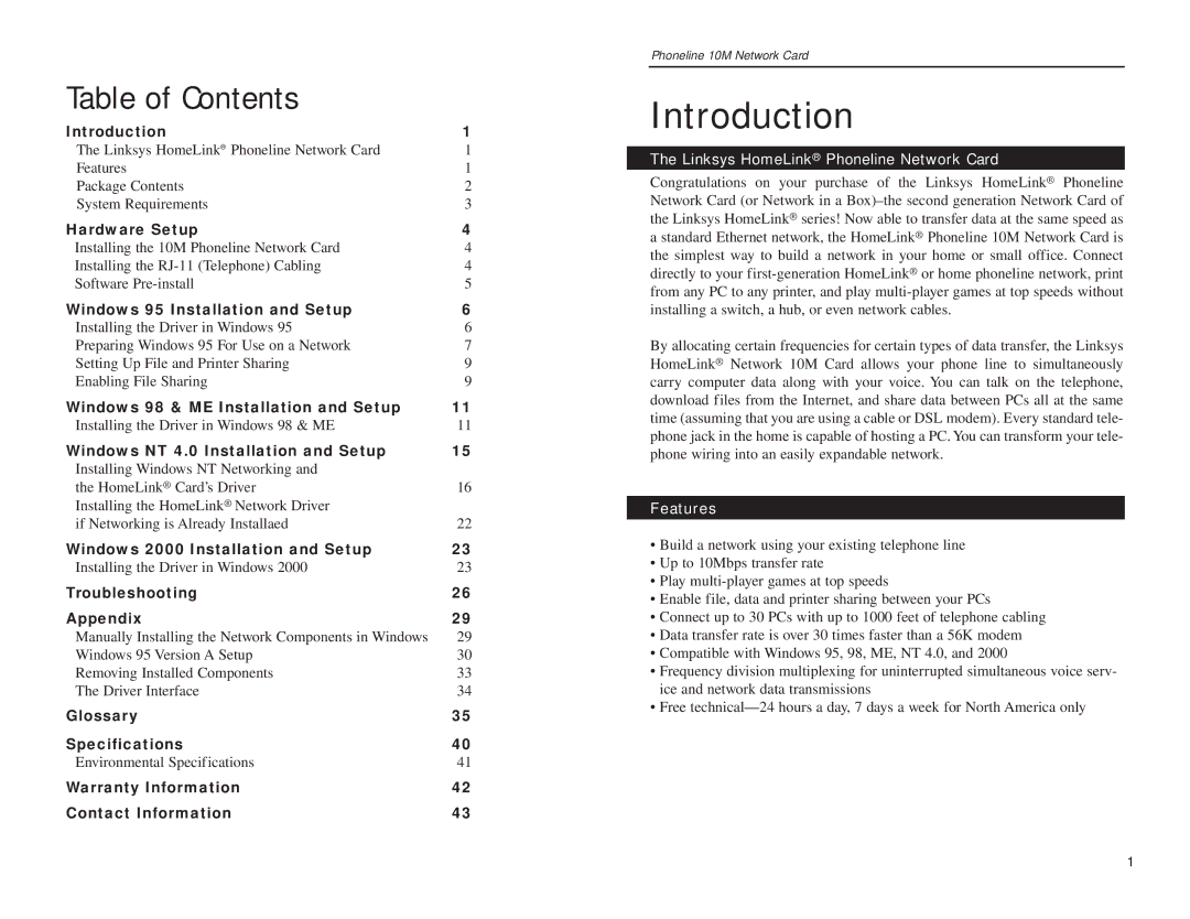 Linksys HPN200 manual Table of Contents 