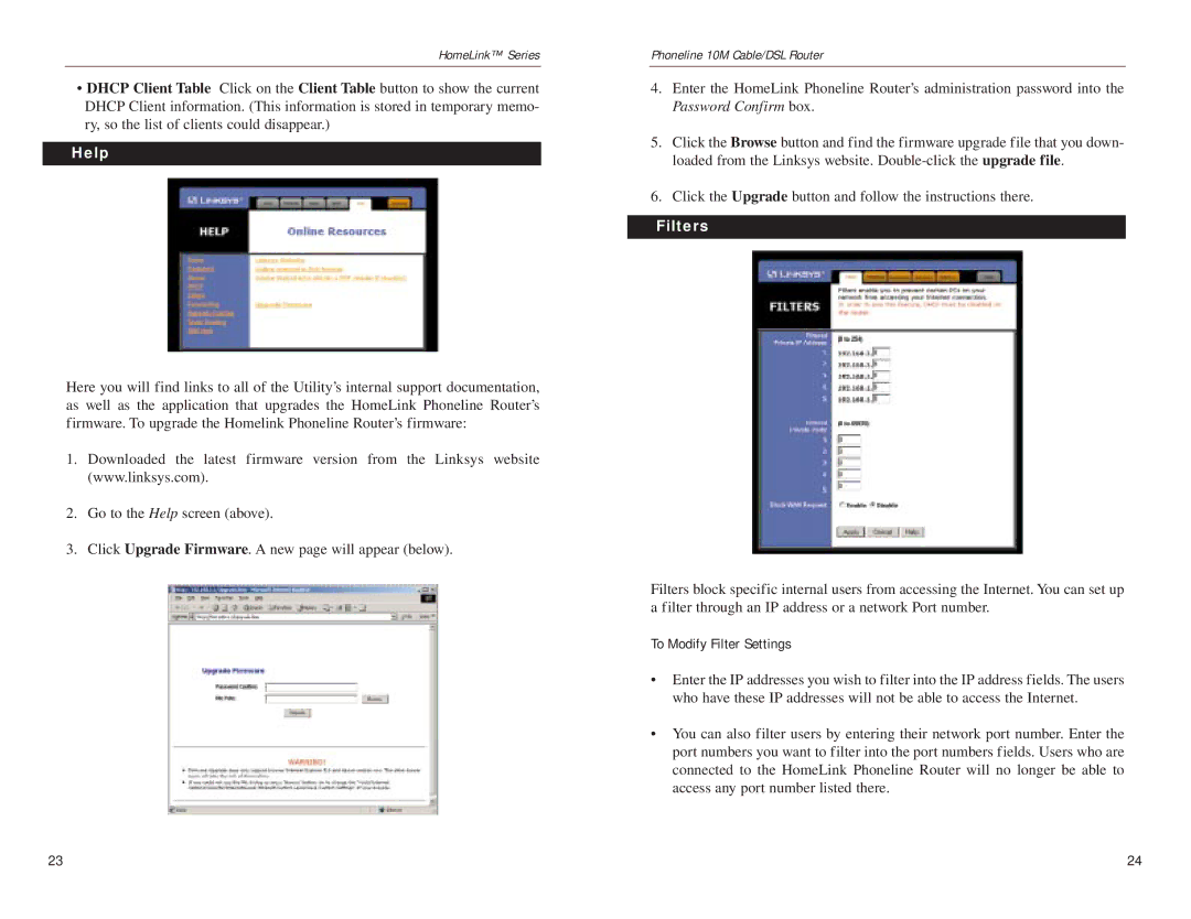 Linksys HPPO200 manual Help, Filters, To Modify Filter Settings 