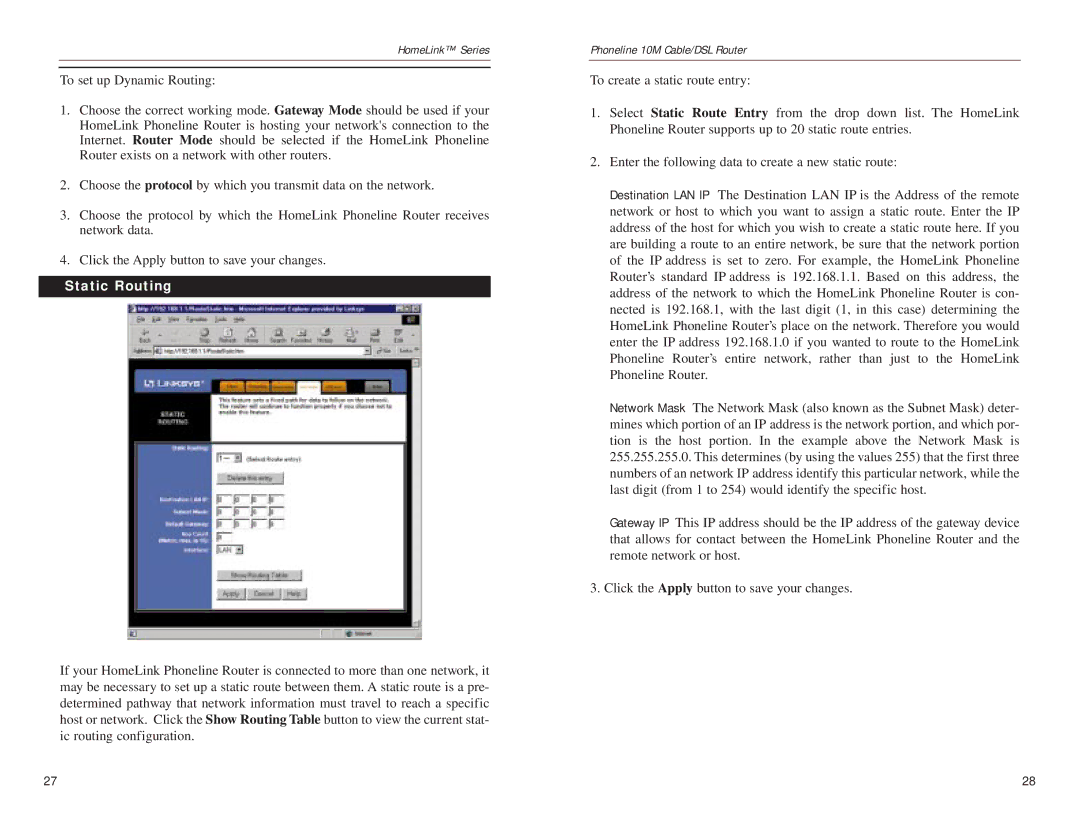 Linksys HPPO200 manual Static Routing 