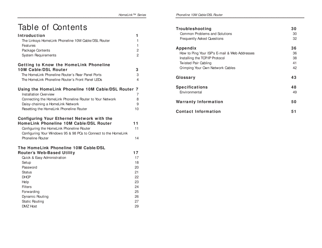 Linksys HPPO200 manual Table of Contents 