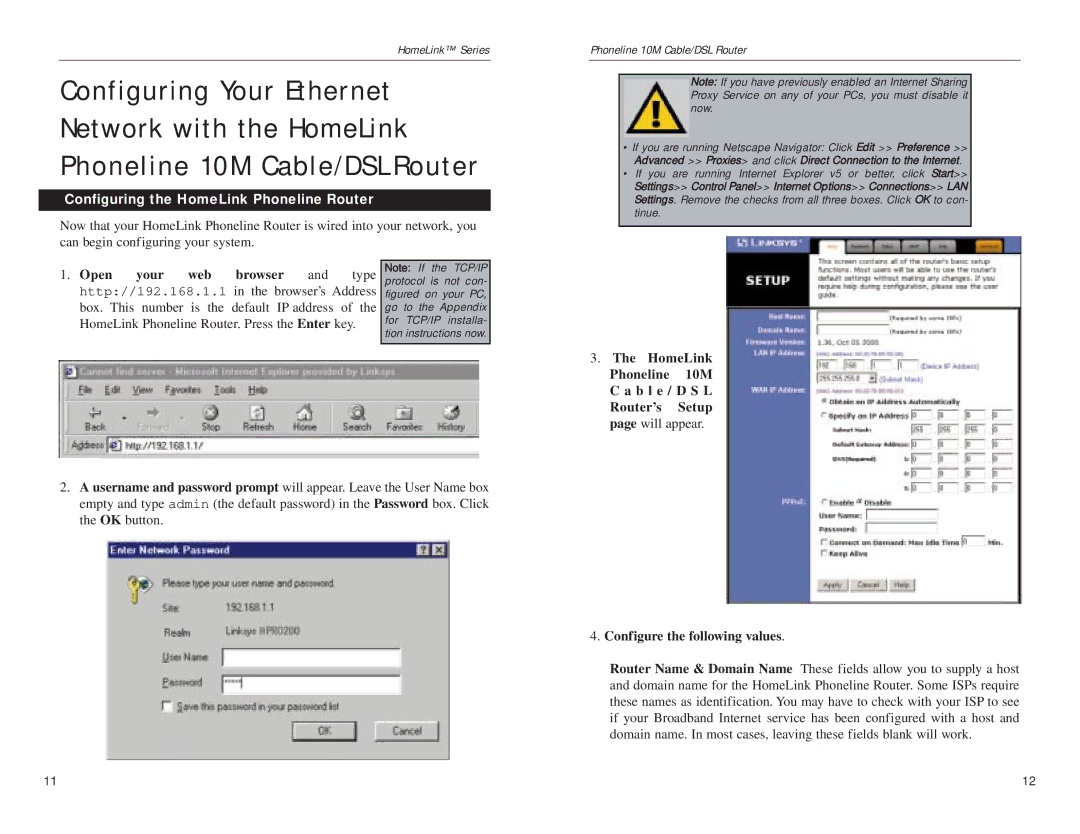 Linksys HPPO200 manual Configuring the HomeLink Phoneline Router, Open Your Web Browser 