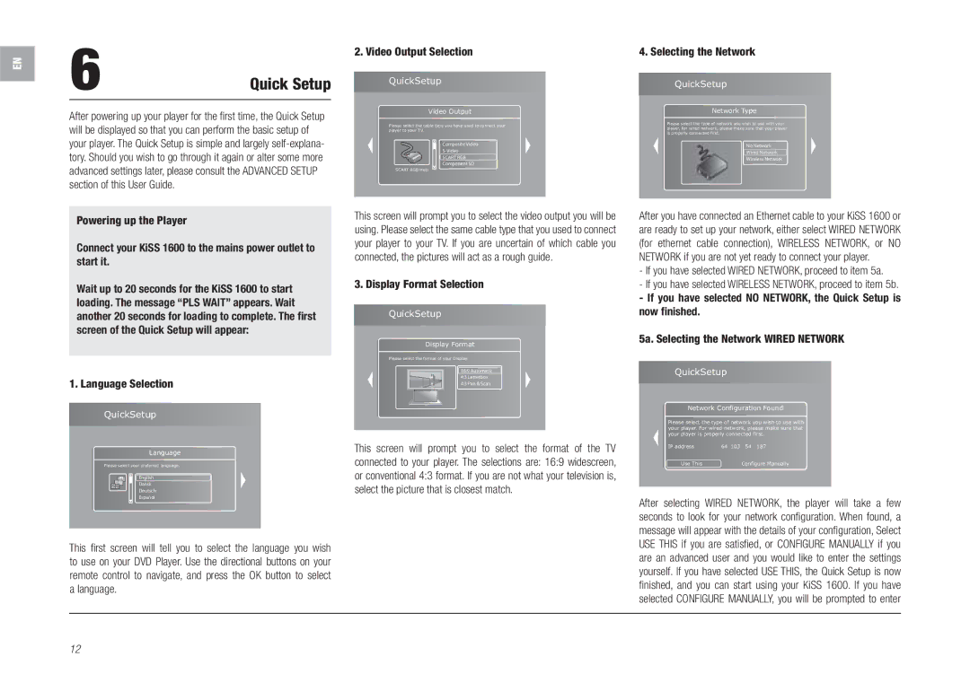 Linksys KiSS 1600 manual Quick Setup 