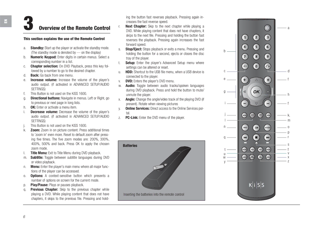 Linksys KiSS 1600 manual Overview of the Remote Control, This section explains the use of the Remote Control 