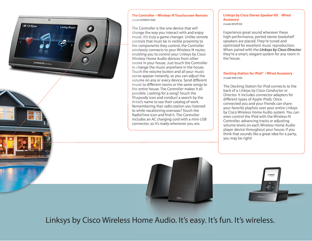 Linksys KWHA700 The Controller - Wireless-NTouchscreen Remote, Docking Station for iPod / Wired Accessory, model #DMWR1000 