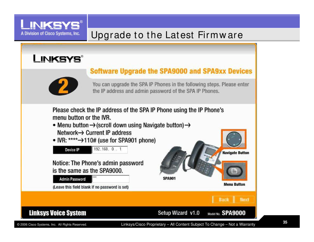 Linksys LVS 9000 warranty Upgrade to the Latest Firmware 