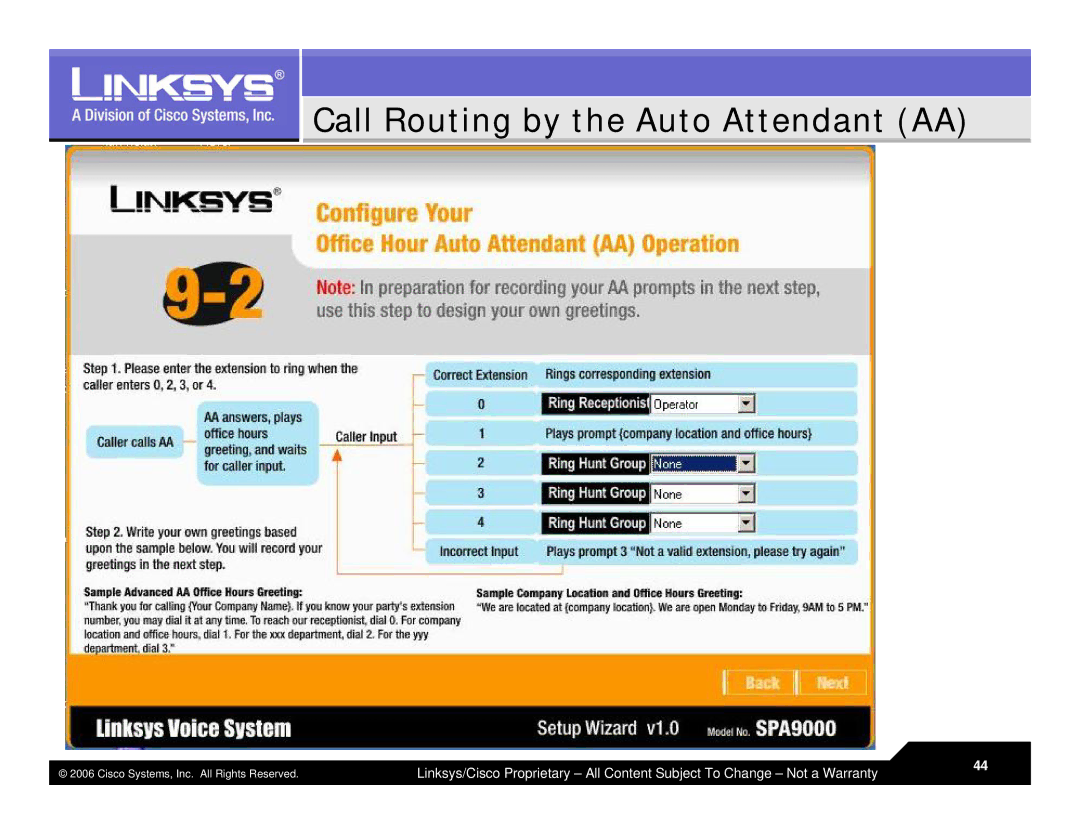 Linksys LVS 9000 warranty Call Routing by the Auto Attendant AA 