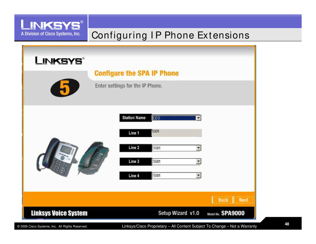 Linksys LVS 9000 warranty Configuring IP Phone Extensions 