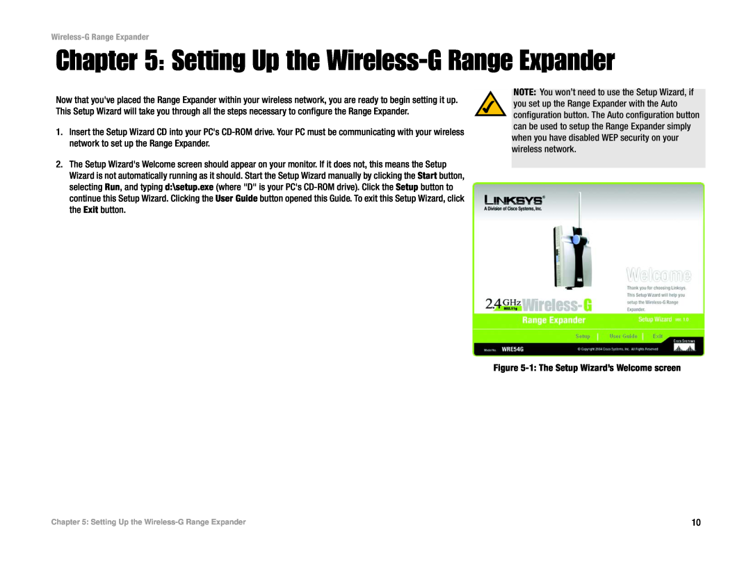 Linksys Network Router specifications Setting Up the Wireless-G Range Expander 