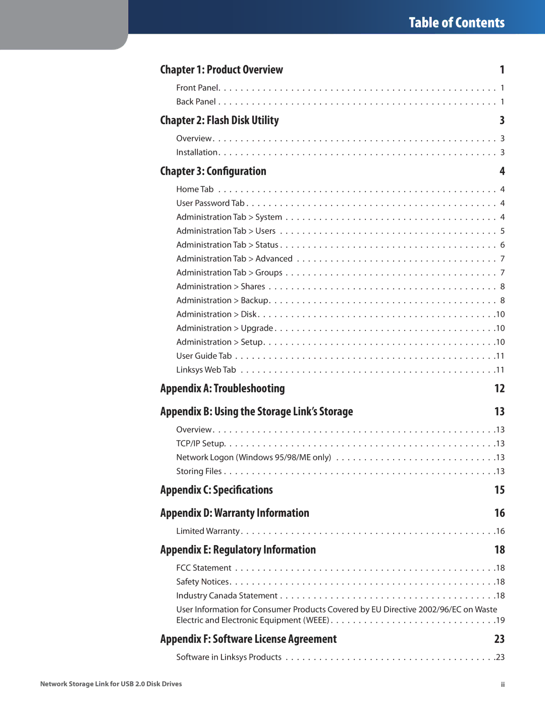 Linksys NSLU2 manual Table of Contents 