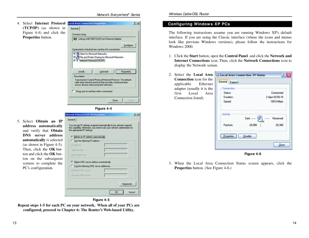 Linksys NWR04B manual Configuring Windows XP PCs 