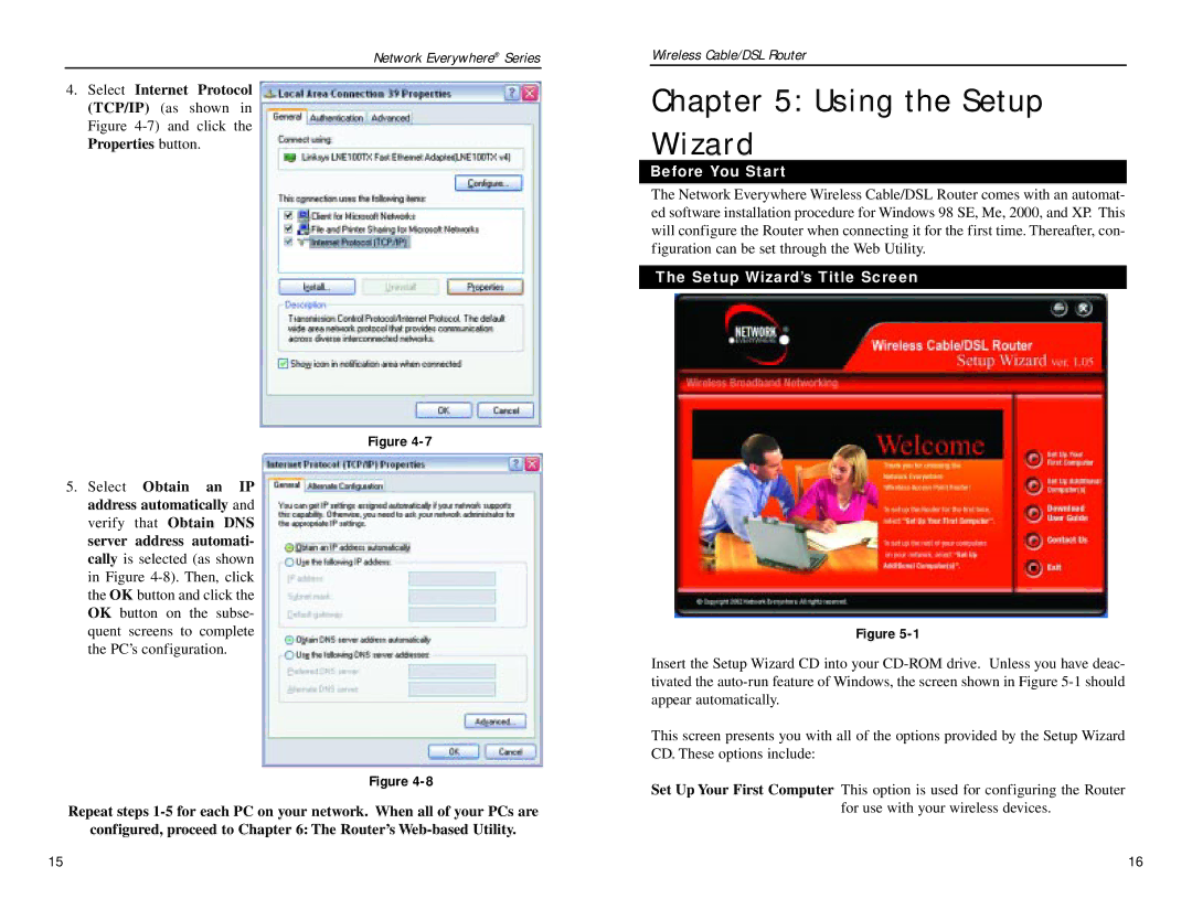 Linksys NWR04B manual Using the Setup Wizard, Setup Wizard’s Title Screen 