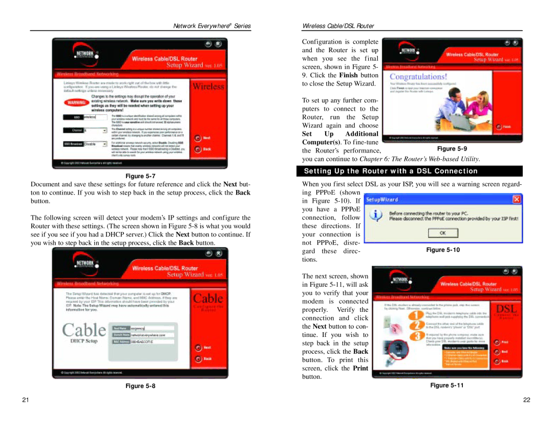 Linksys NWR04B manual Set Additional, Setting Up the Router with a DSL Connection 