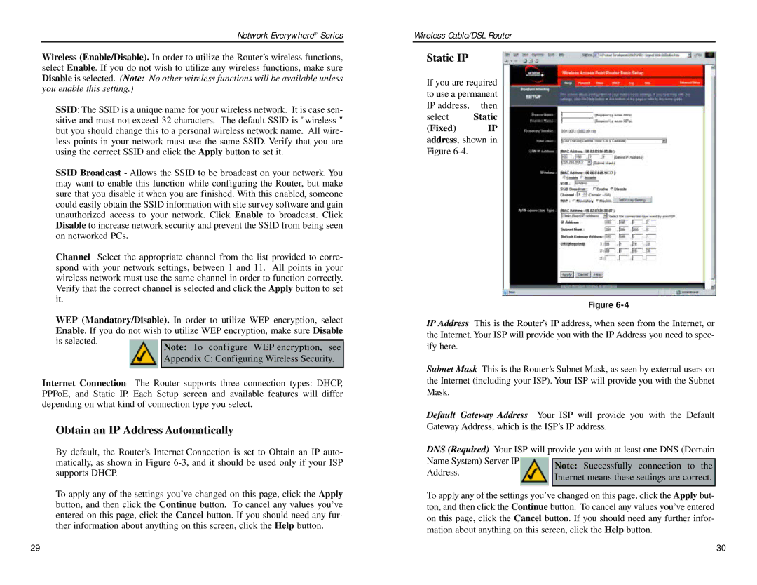 Linksys NWR04B manual Obtain an IP Address Automatically, Fixed IP 