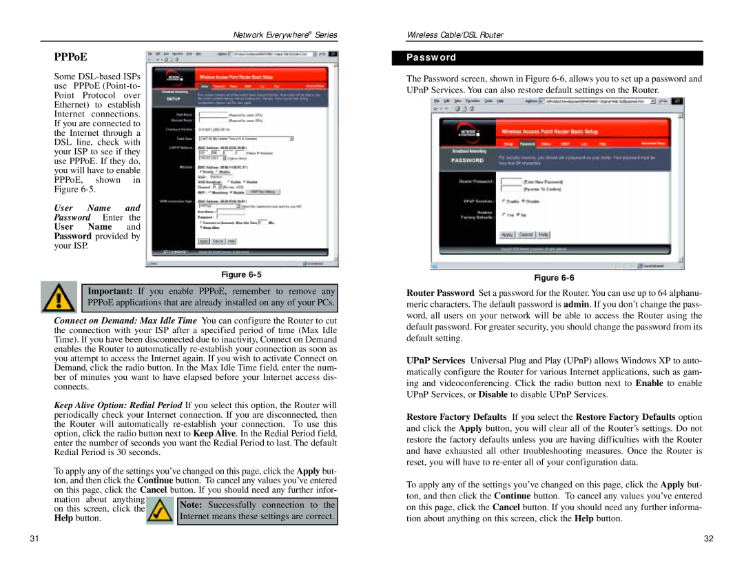 Linksys NWR04B manual PPPoE, Password 