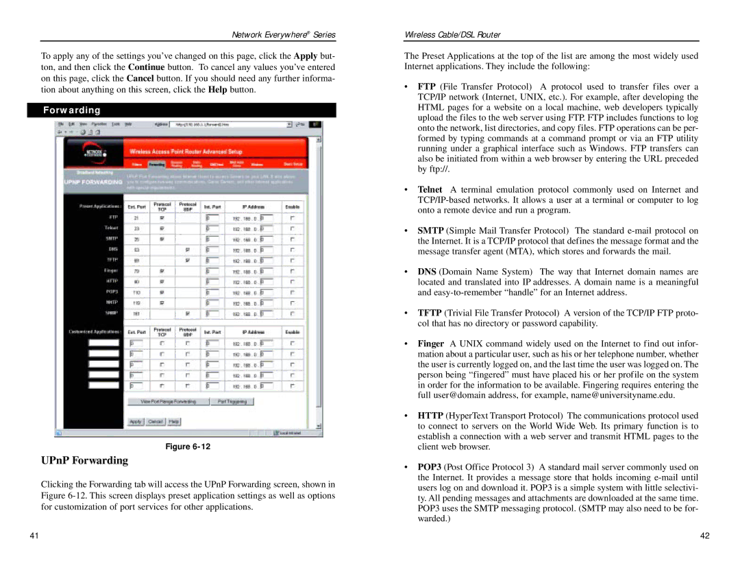 Linksys NWR04B manual UPnP Forwarding 