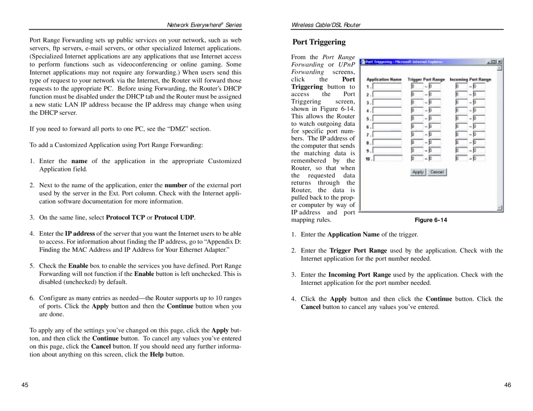 Linksys NWR04B manual Port, Triggering 