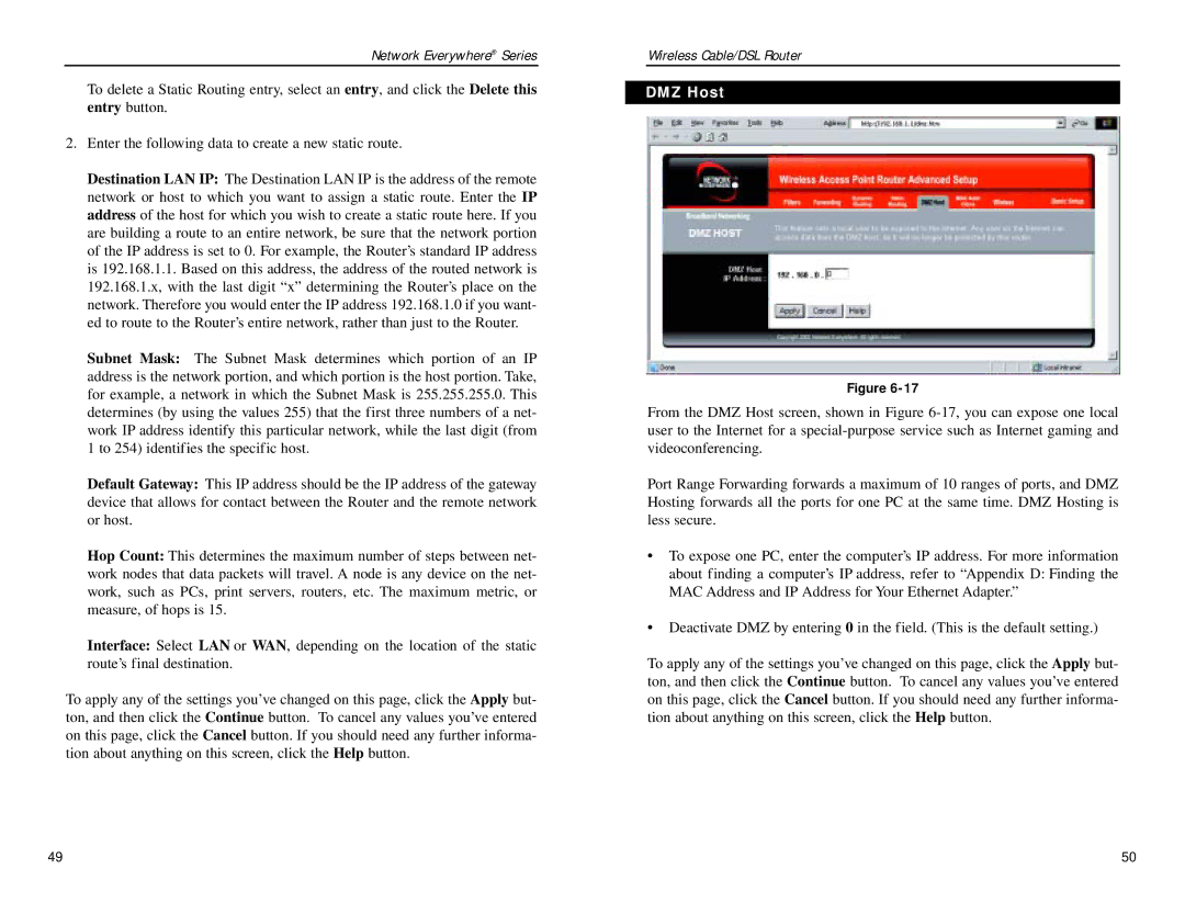 Linksys NWR04B manual DMZ Host 