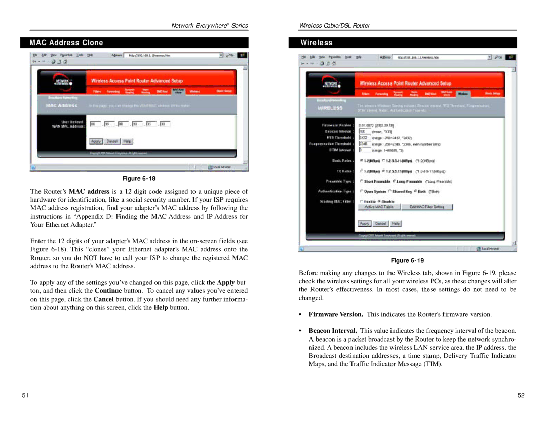 Linksys NWR04B manual MAC Address Clone, Wireless 