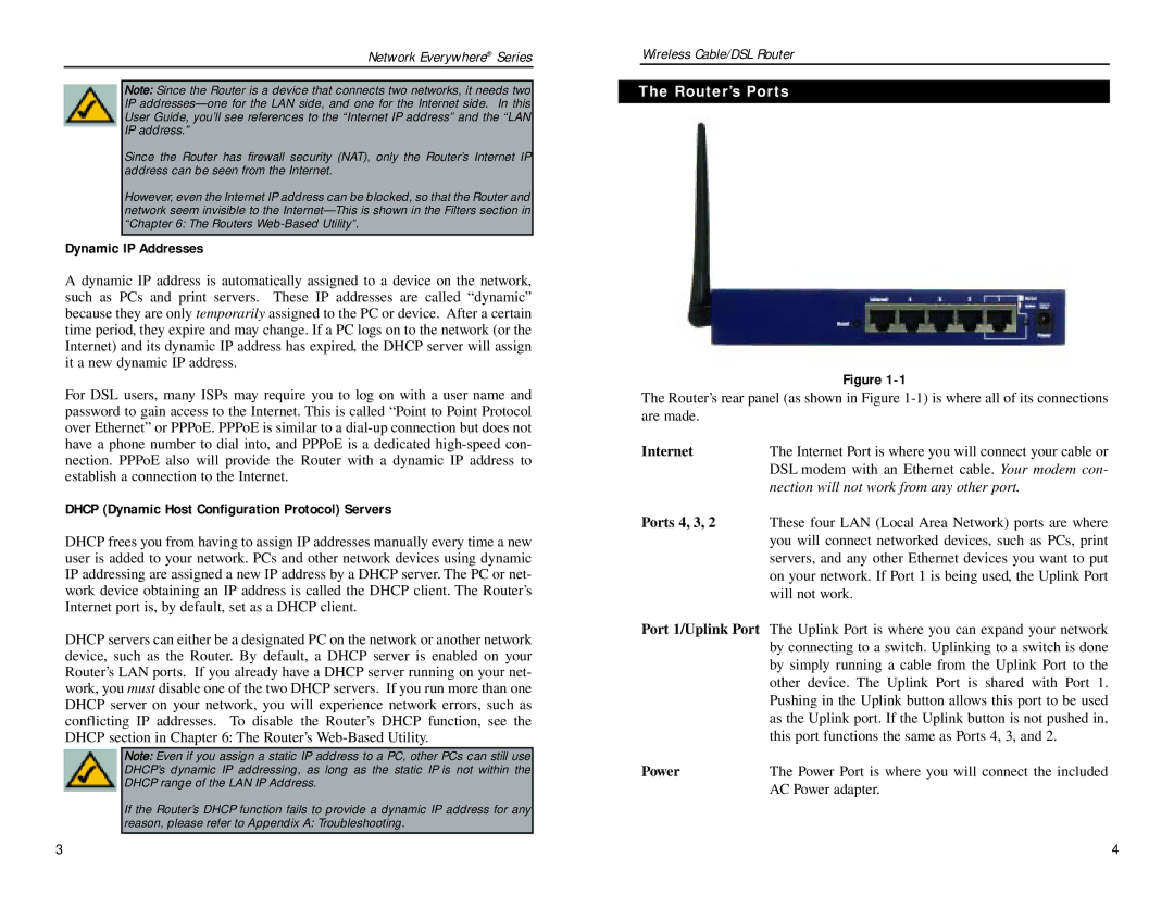 Linksys NWR04B manual Router’s Ports, Internet, Ports 4, 3, Power 