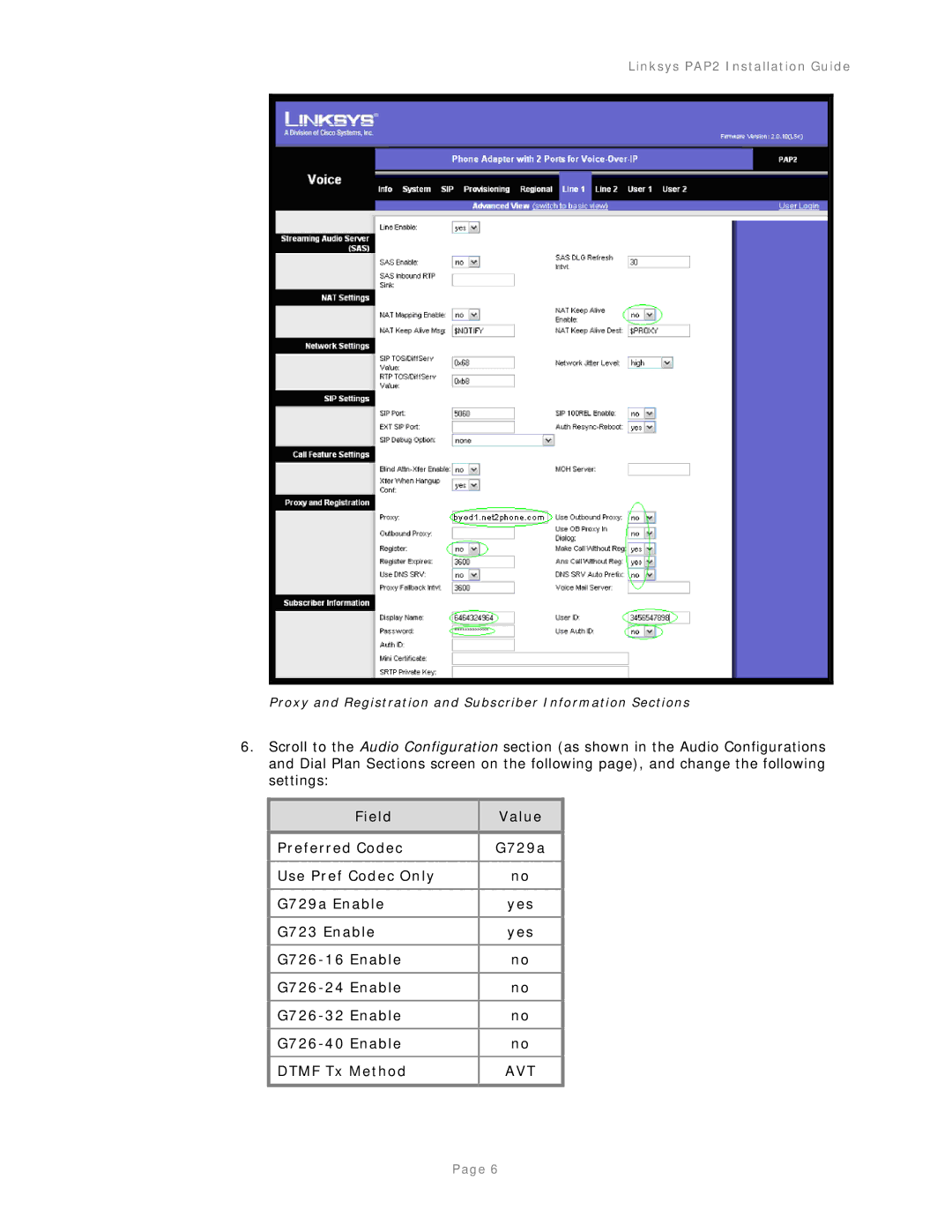 Linksys PAP2-IG-v 1-0-042805 manual Field Value Preferred Codec, Avt 