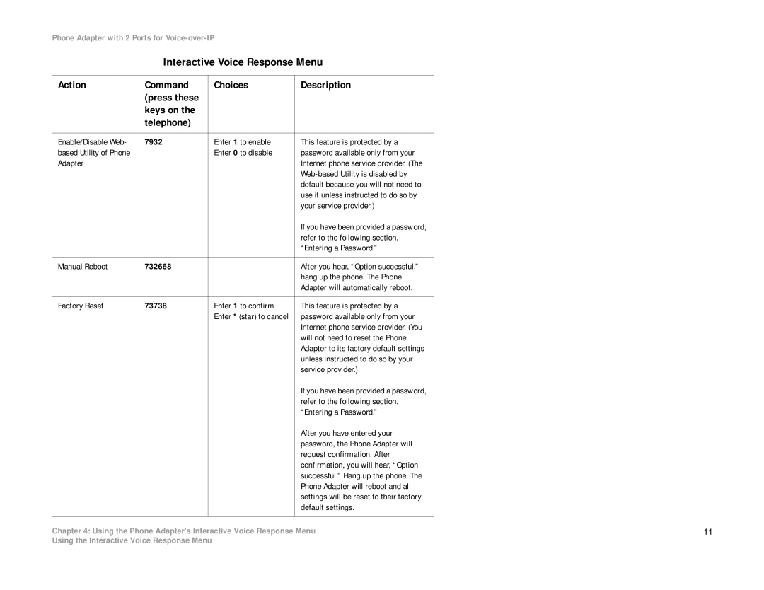 Linksys PAP2-NA manual Enter 1 to enable This feature is protected by a 