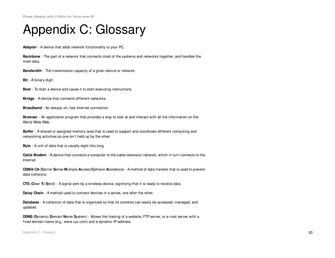 Linksys PAP2-NA manual Appendix C Glossary 