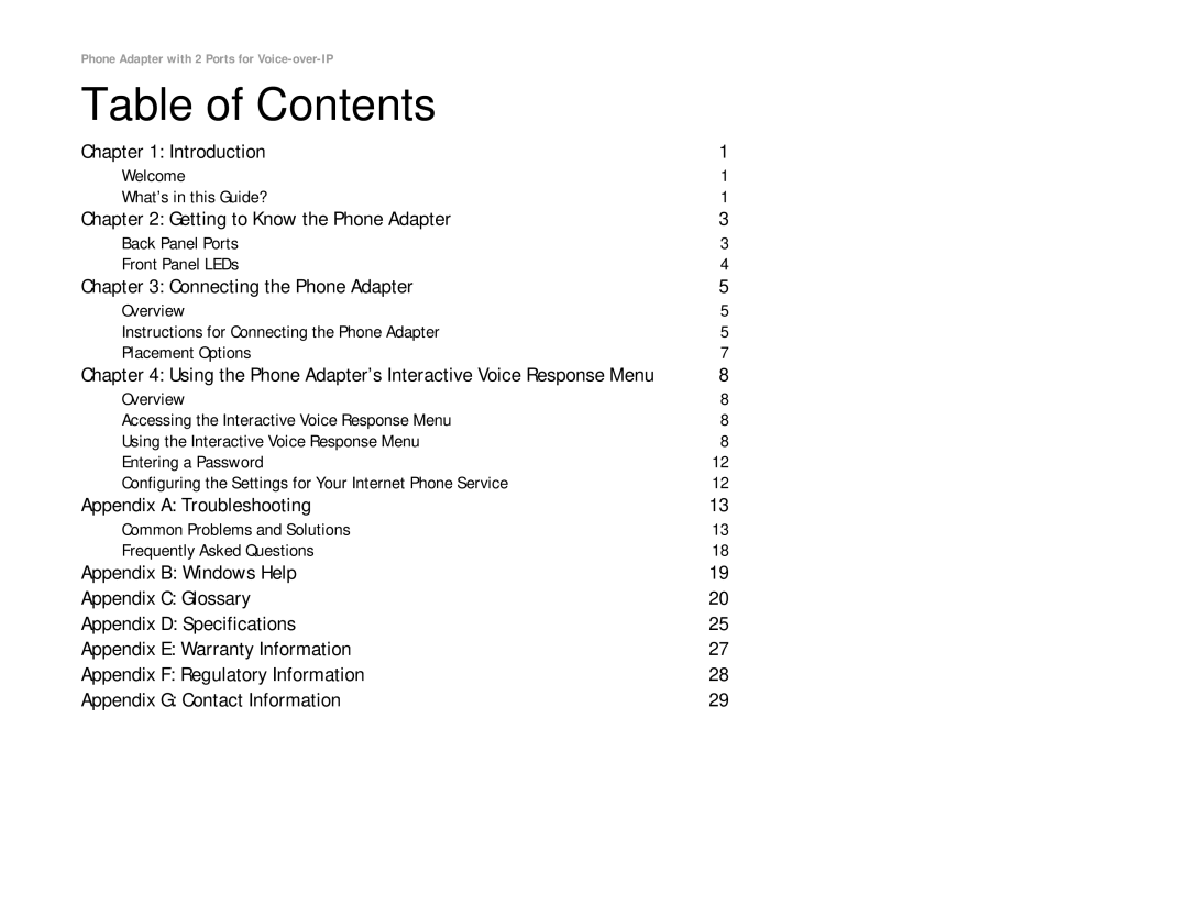 Linksys PAP2-NA manual Table of Contents 