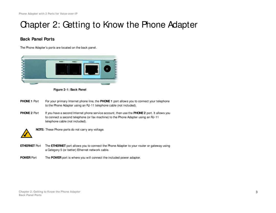 Linksys PAP2-NA manual Getting to Know the Phone Adapter, Back Panel Ports 