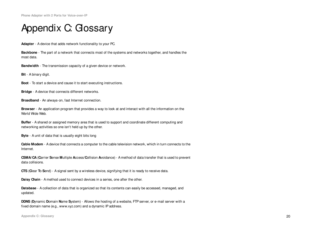 Linksys PAP2-NA manual Appendix C Glossary 