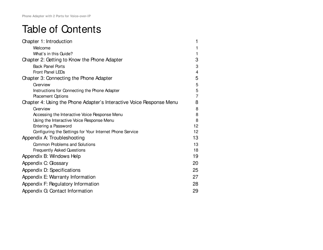 Linksys PAP2-NA manual Table of Contents 