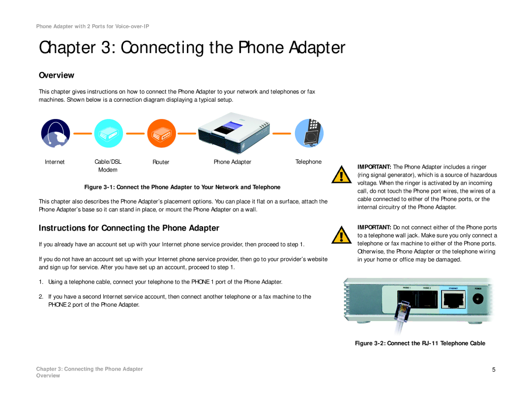 Linksys PAP2-NA manual Overview, Instructions for Connecting the Phone Adapter, Router Phone Adapter 