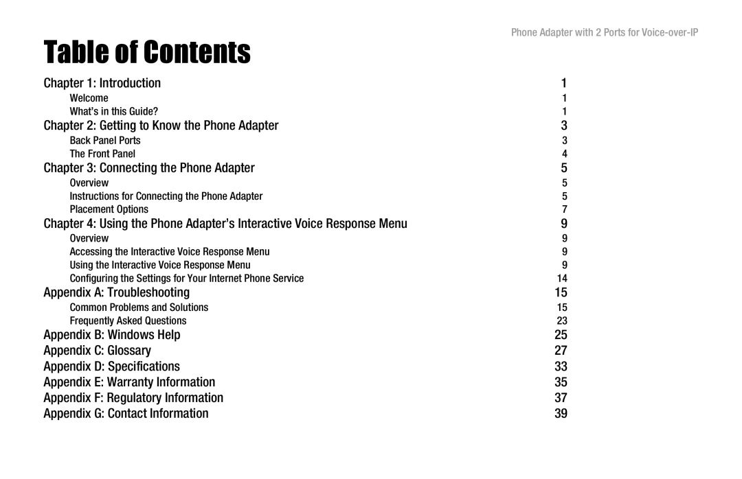 Linksys PAP2-VU manual Table of Contents 