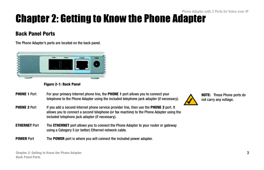 Linksys PAP2-VU manual Getting to Know the Phone Adapter, Back Panel Ports 