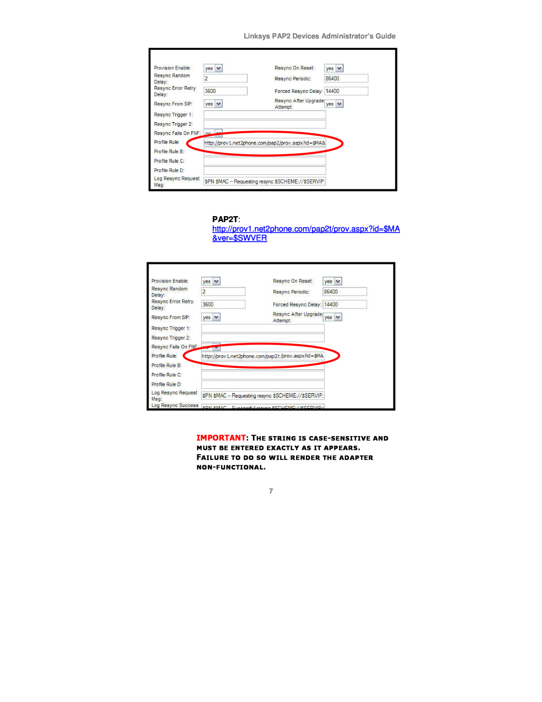 Linksys PAP2T-NA manual PAP2T http//prov1.net2phone.com/pap2t/prov.aspx?id=$MA &ver=$SWVER 