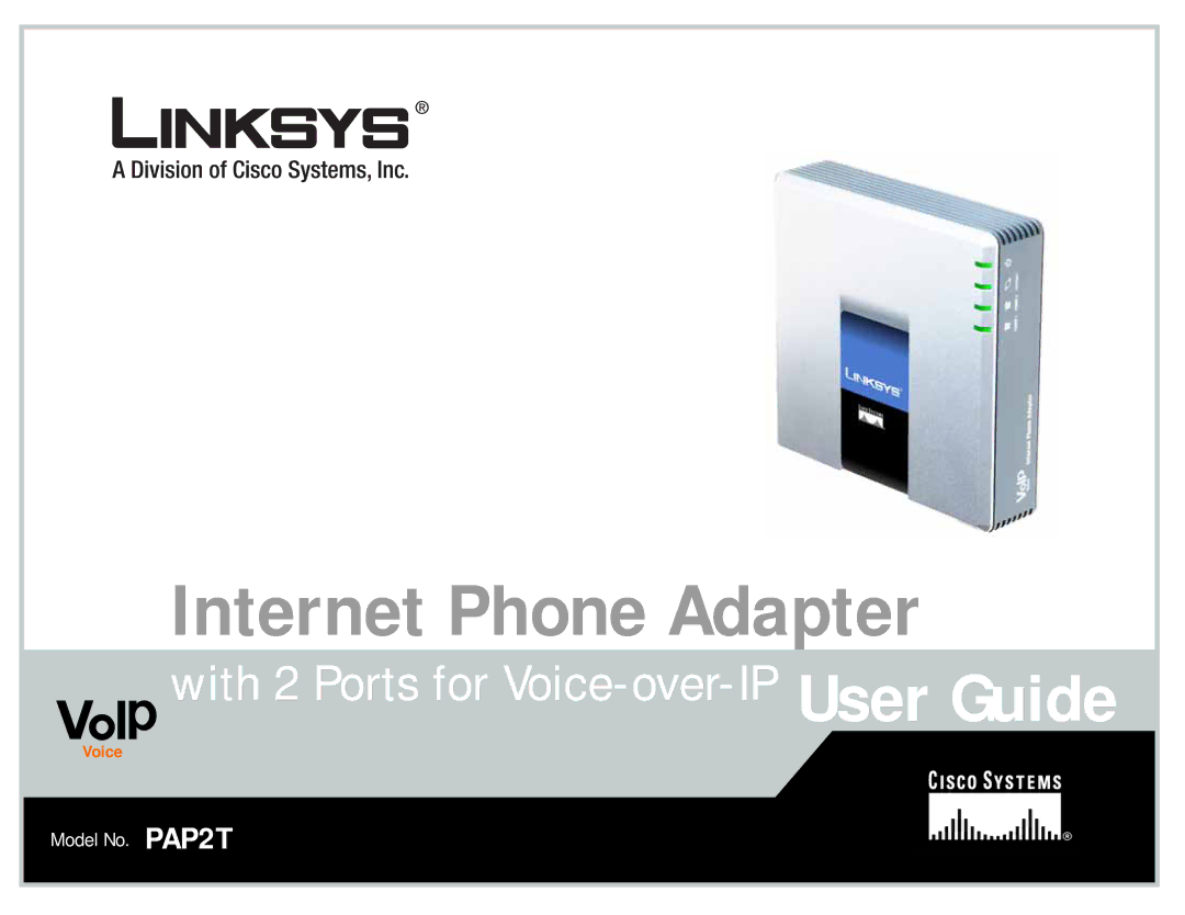 Linksys PAP2T manual Internet Phone Adapter 