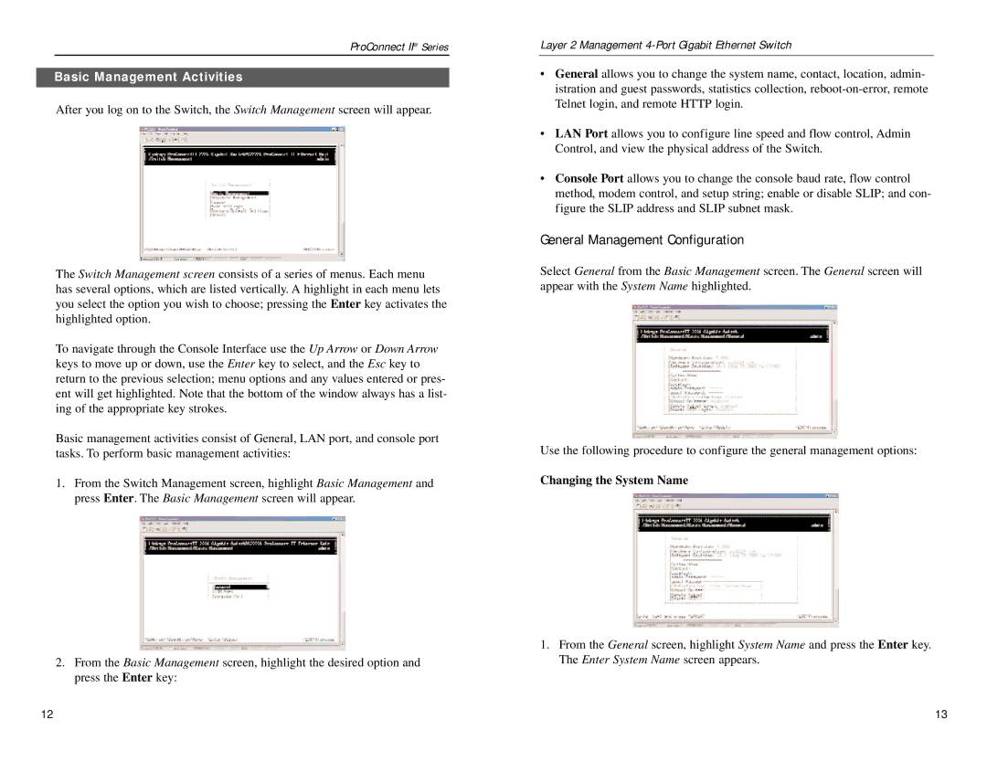 Linksys PC22604 manual General Management Configuration, Basic Management Activities, Changing the System Name 