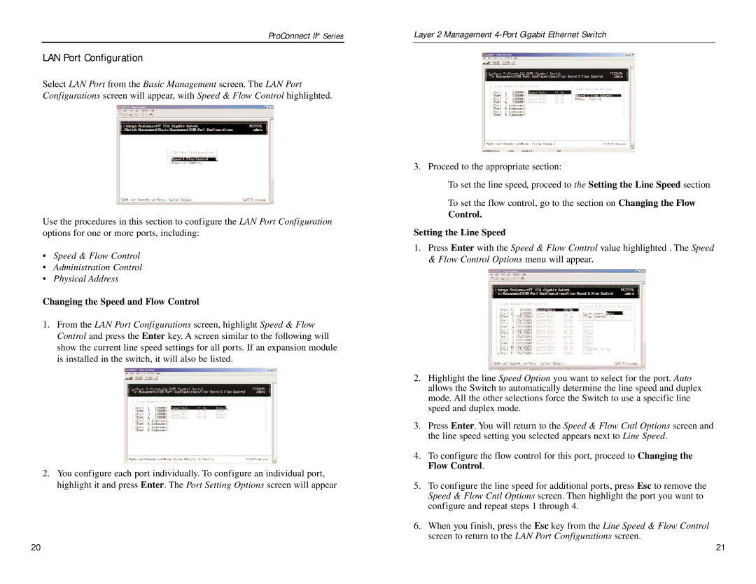 Linksys PC22604 manual LAN Port Configuration, Changing the Speed and Flow Control, Control Setting the Line Speed 