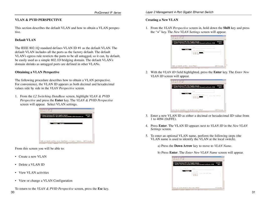 Linksys PC22604 manual Vlan & Pvid Perspective, Default Vlan, Obtaining a Vlan Perspective, Creating a New Vlan 