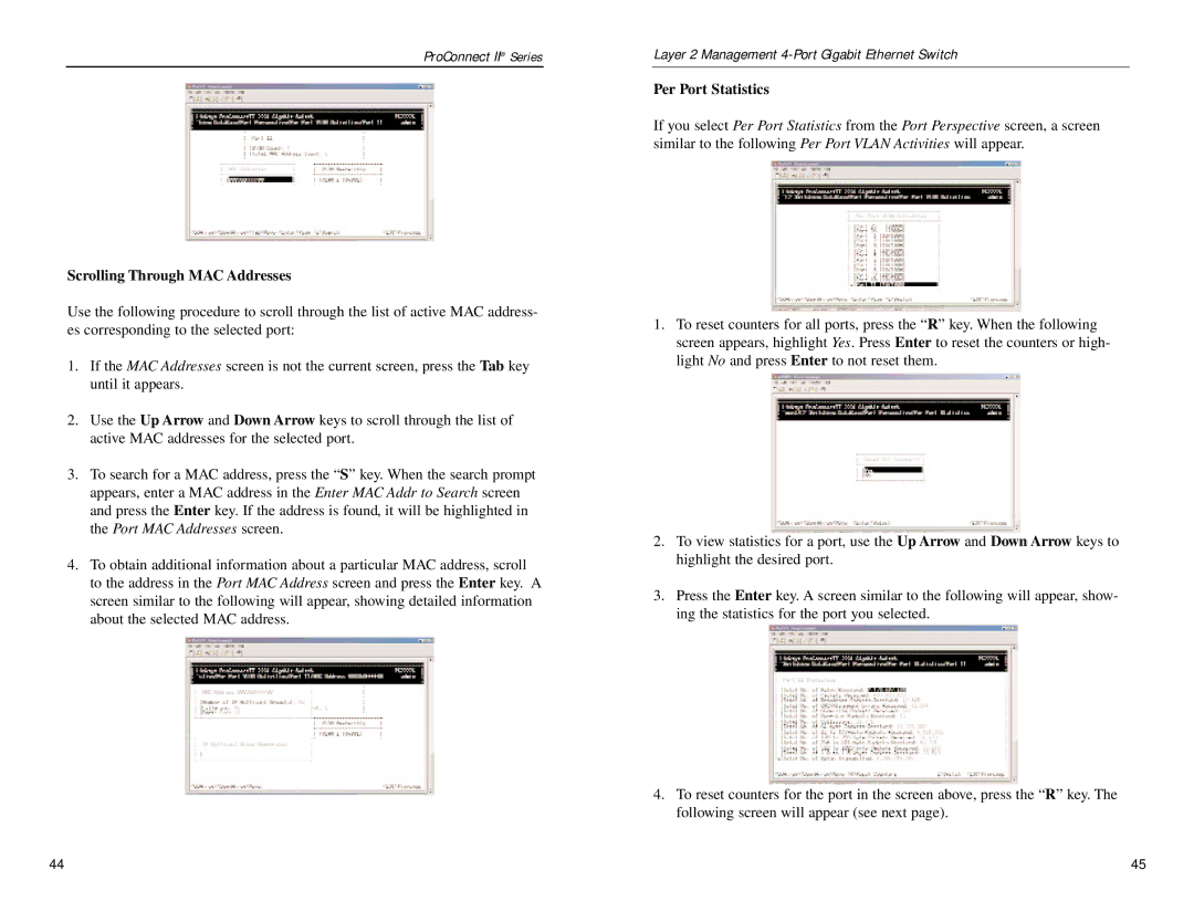 Linksys PC22604 manual Scrolling Through MAC Addresses, Per Port Statistics 