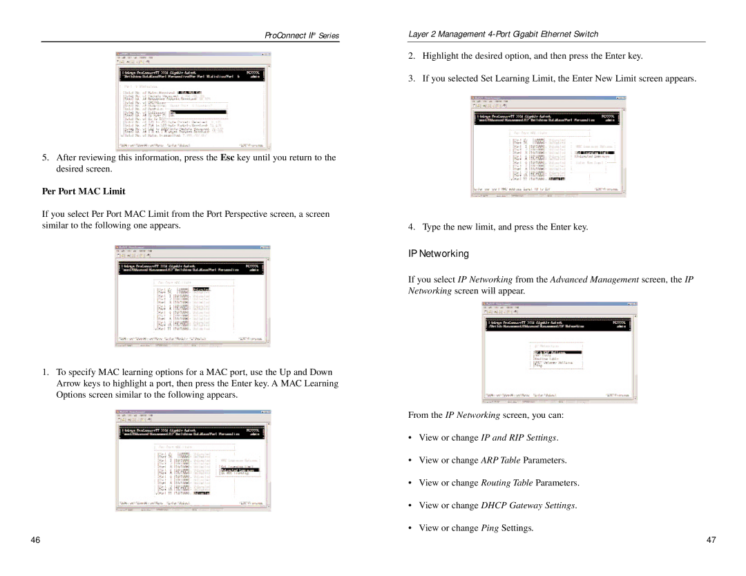 Linksys PC22604 manual IP Networking, Per Port MAC Limit 